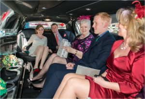 interior of stretch limo with people